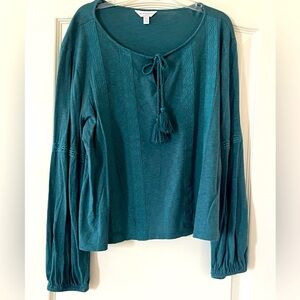 Lucky Brand Teal Long Sleeve Boho Blouse Women’s Size Small